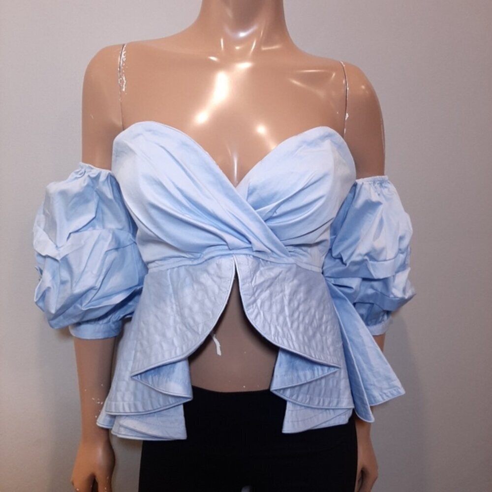 Style Mafia Cliona Top Strapless Bardot Ruffled Puff Sleeve Peplum Womens Small - Picture 5 of 16